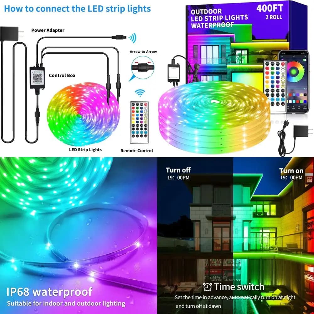 Luci a Striscia LED Impermeabili da Esterno, Classificazione IP68, Cambio Colore RGB con App/Telecomando, Compatibili con Sincronizzazione Musicale, Ideali per Esterni o B