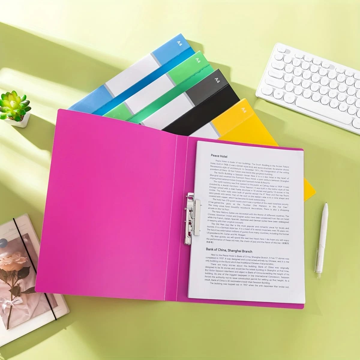 Cartella portadocumenti con clip A4 a colori da 1 pezzo, cartella per contratti, supporto per spartiti multi-page, strumento di archiviazione e organizzazione del certificato premio