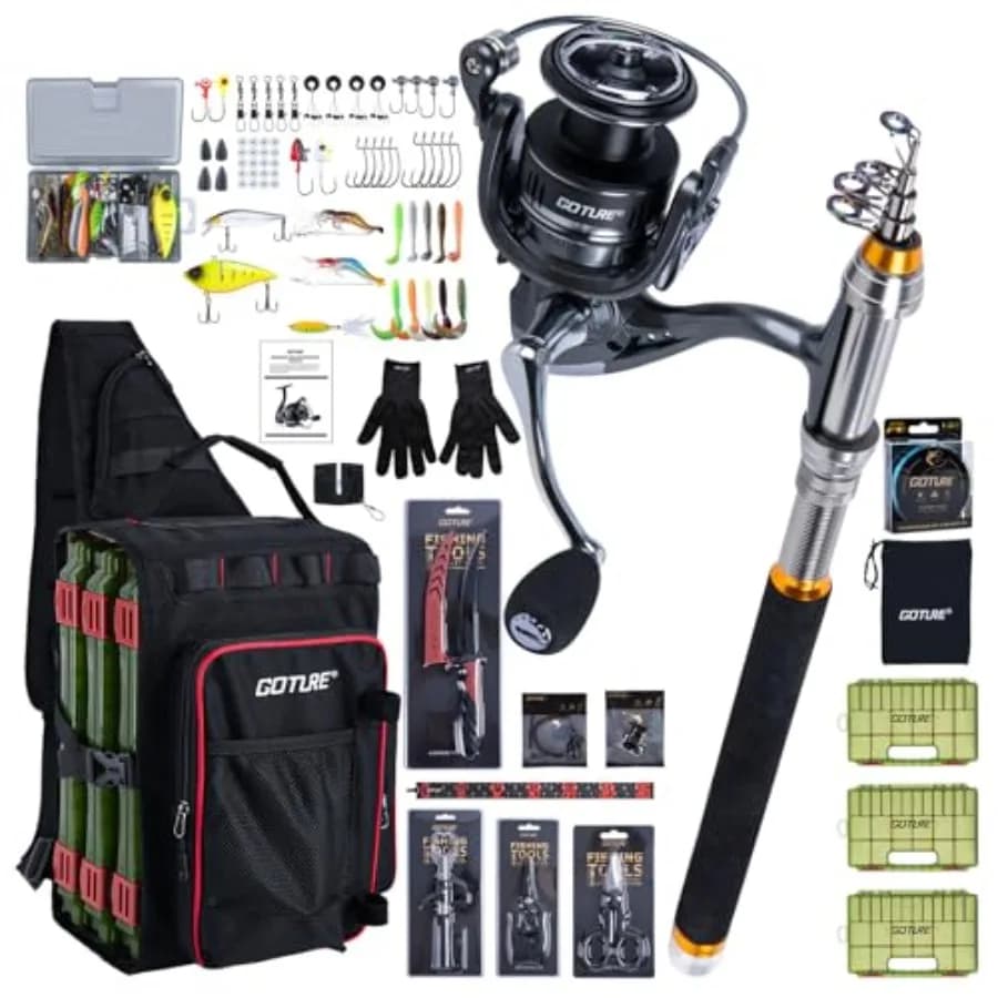 Kit da Pesca per Adulti: Combo Canna e Mulinello, Borsa a Tracolla OpenSide per Attrezzatura da Pesca con 3 Scatole Porta Attrezzi, Regalo per Uomini