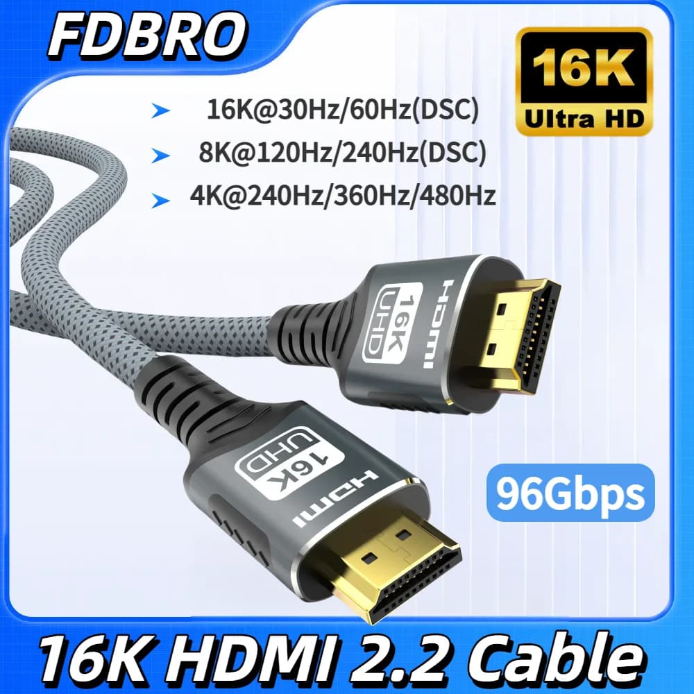 Il cavo HDMI 2.2 16K supporta 16K@30Hz/60Hz 8K@120Hz 4K@240Hz compatibile con HDMI 8K per TV HD laptop Xbox PS5 e Switch