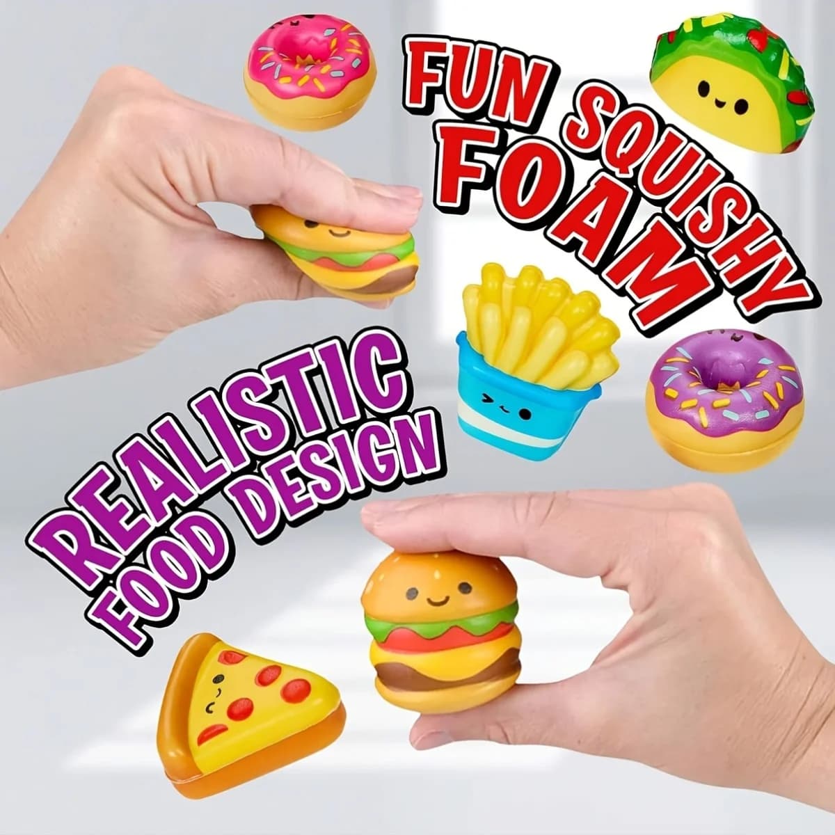 Mini Giocattoli Squishy a Lenta Risalita a Forma di Cibo e Patatine, Stili Assortiti, Morbidi Antistress Sensoriali per Bambini e Adulti