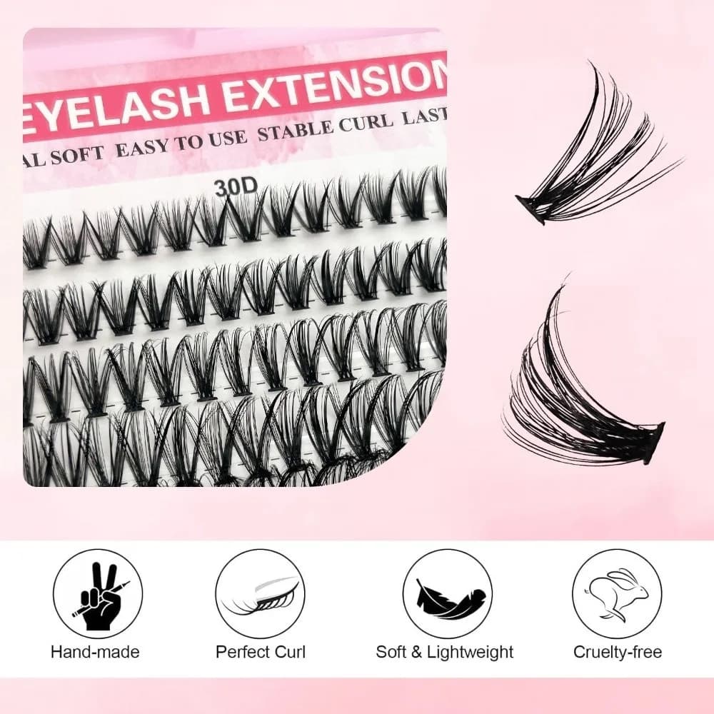 Ciglia Finte Lunghe 8-16mm 30D/40D/50D/60D Effetto Naturale, Ciuffetti Voluminosi, Kit Extension Ciglia