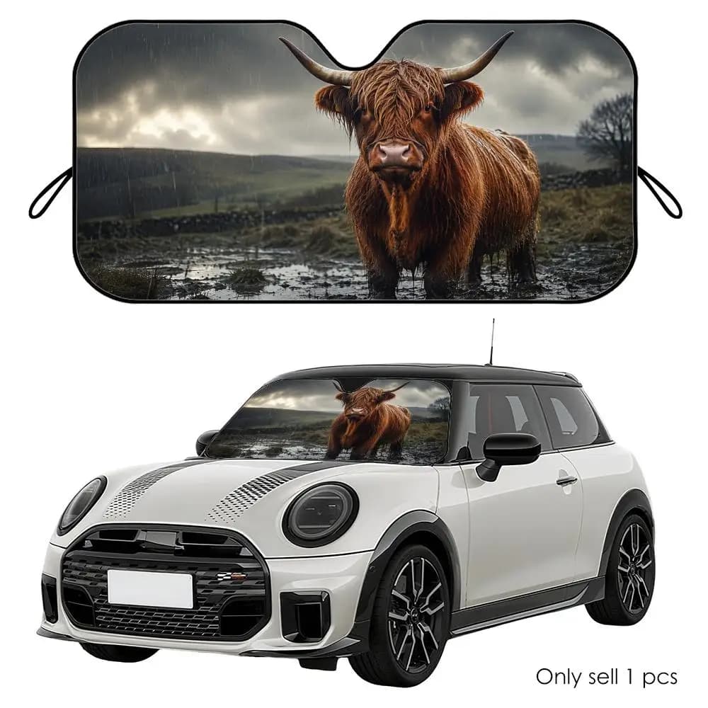 Multi Scene Highland Cow Sun Visor Reusable Aluminum Foil Car Windshield Sun Visor UV Heat Insulation Cover Shade