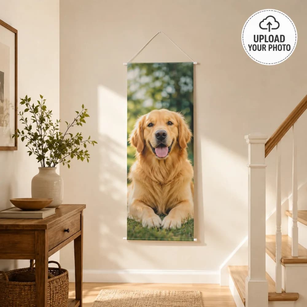 1Pc Personalized Photo Wall Hanging Banner Custom Picture Double Rod Flag Tapestry Home Bedroom Decor, Exclusive Gift