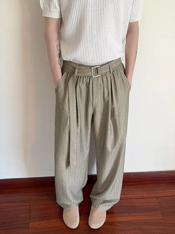 Pantaloni Lunghi Casual a Righe con Cintura, Tinta Unita, Stile Old Money, Uomo Donna, Nuovi Arrivi Primavera Estate, Gamba Dritta U-ICLER
