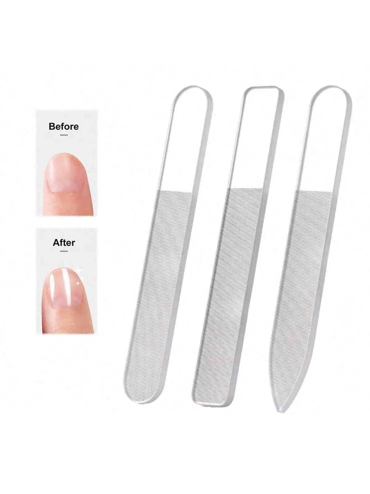 Set di 3 Lime per Unghie in Vetro Nano, Lime Professionali per Levigatura e Lucidatura, Attrezzatura Trasparente per Manicure e Nail Art