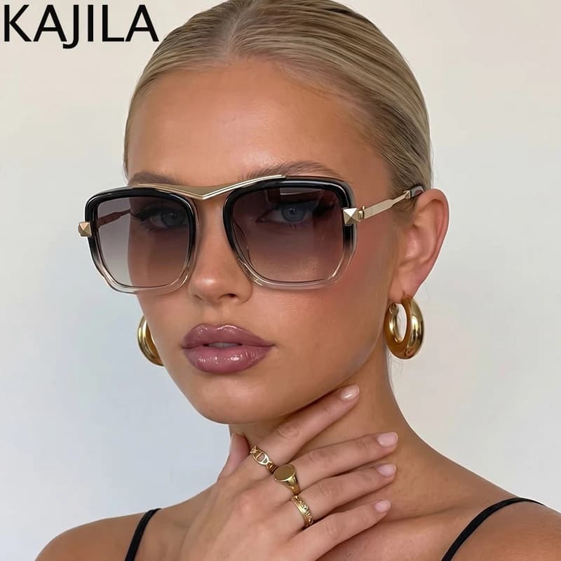 Retro Square Steampunk Sunglasses Women Big 2026 Luxury Designer Vintage Flat Top Metal Sun Glasses for Ladies Punk Rivet Shades