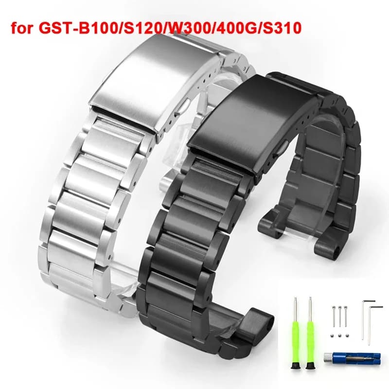 Strap for Casio G-Shock GST-B100/S120/W300/400G/S310 GST-W110 Men 316L Solid Metal Stainless Steel Folding Buckle Watch Band