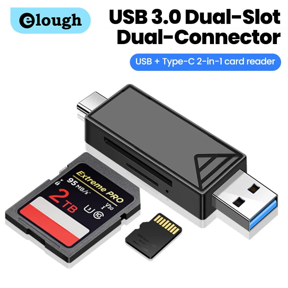 Elough 2 in 1 Lettore di schede SD TF Adattatore per schede di memoria USB 3.0 USB 2.0 Convertitore per lettore di schede intelligenti per iPhone 17 16 15 PC portatile