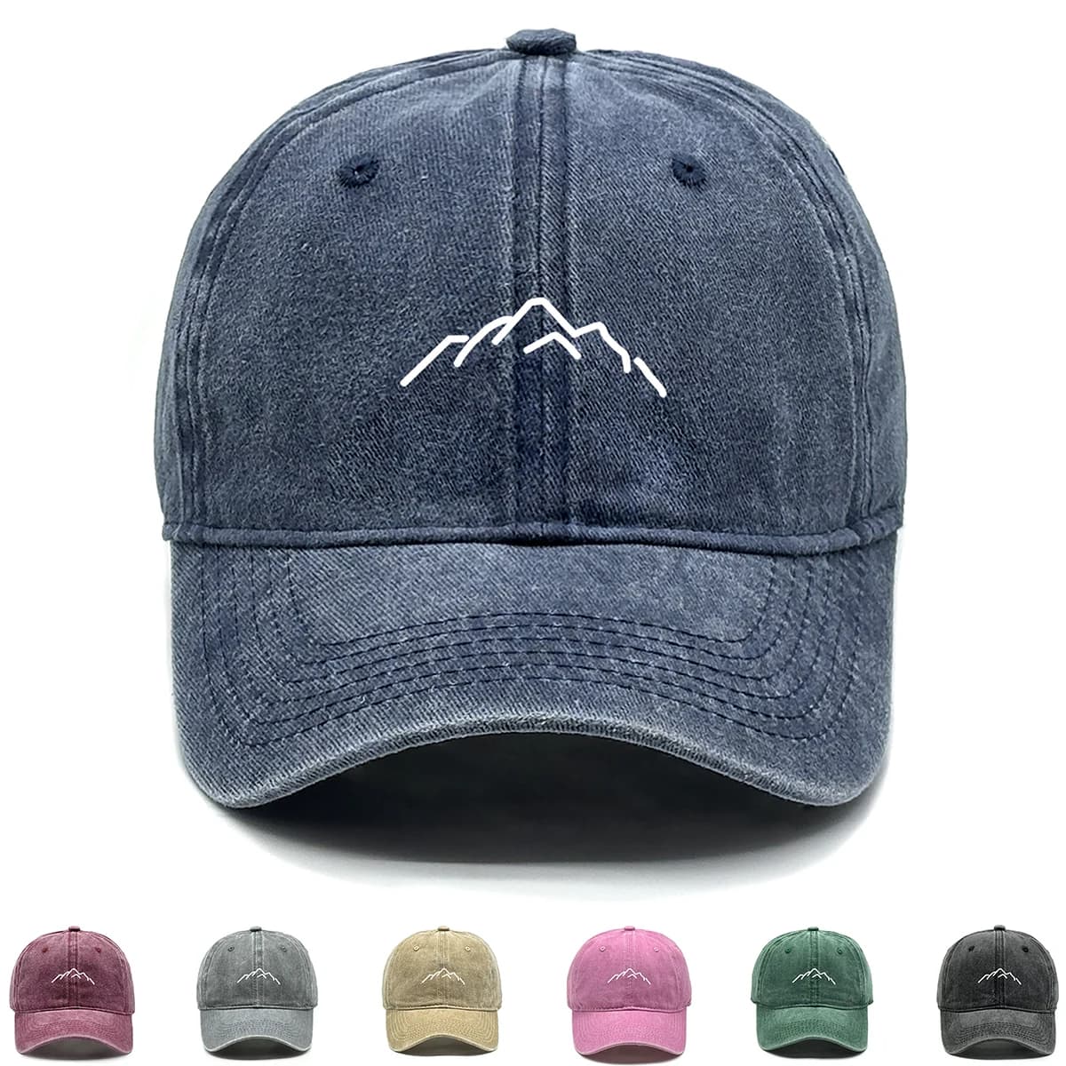 Unisex Washed Cotton Cap Mountain Vintage Baseball Cap Men Women Adjustable Casual Outdoor Streetwear Sports Hat Printed