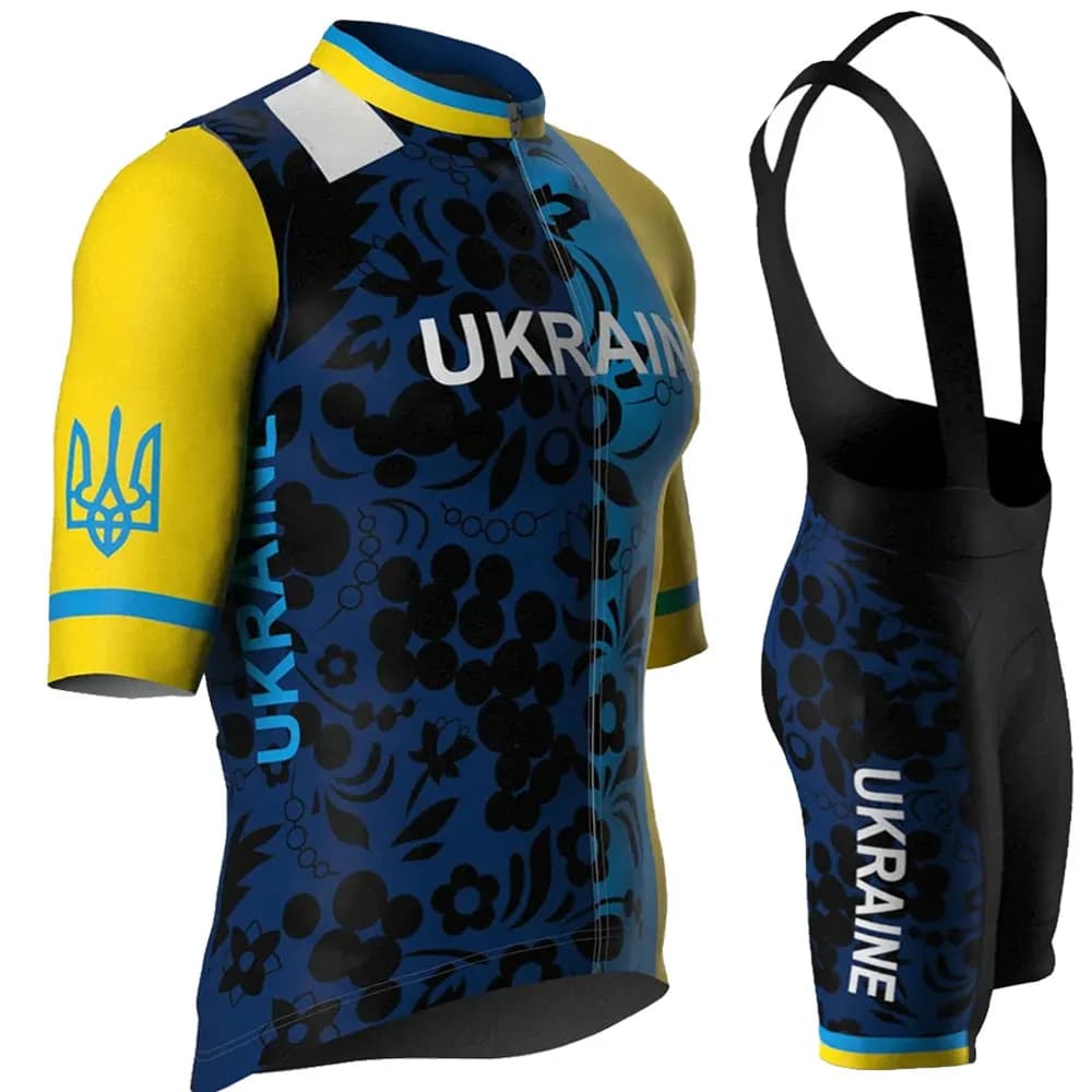 Completo da Ciclismo della Nazionale Ucraina 2026, Set Estivo di Abbigliamento per Bicicletta, Maglia e Pantaloncini con Bretelle per Bici da Strada e MTB