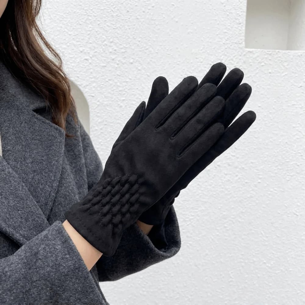 Simple Thickened Suede Velvet Gloves Solid Color Full Finger Touch Screen Gloves Windproof Plush Winter Mittens Driving