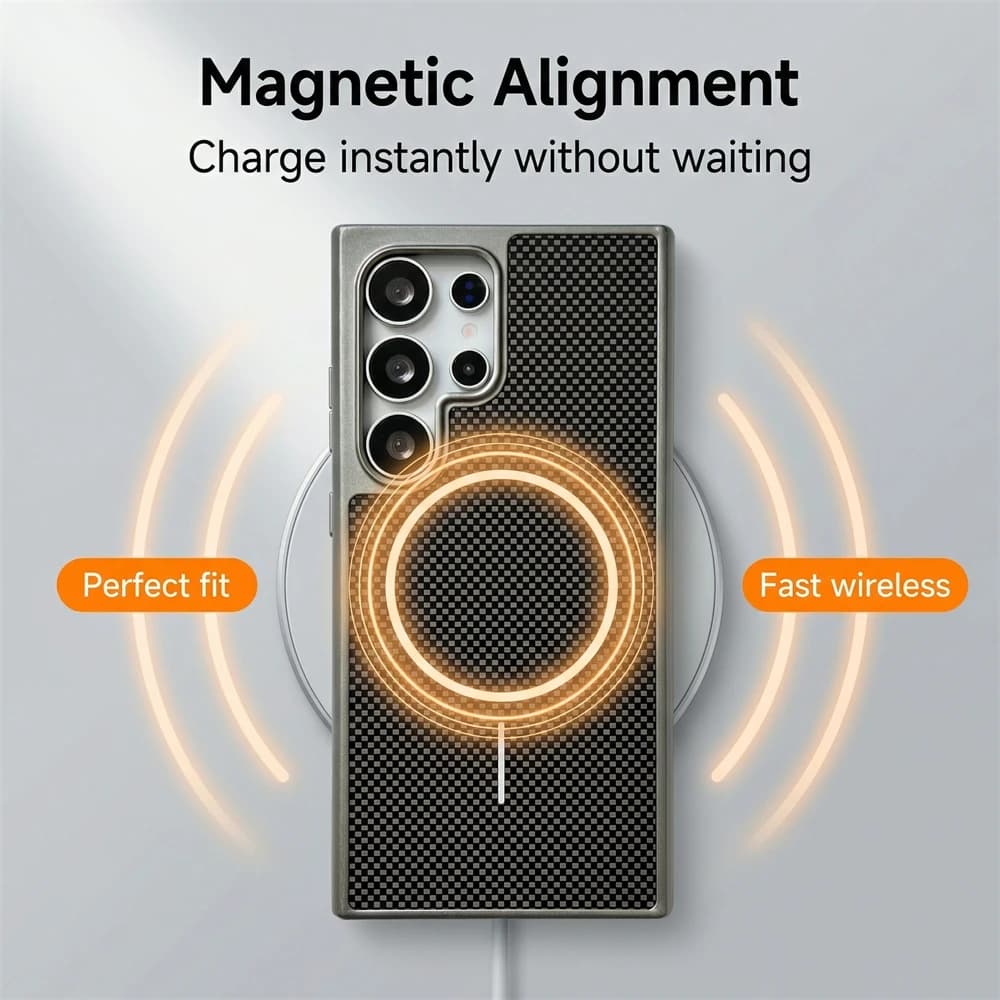 Magnetic Phone Case with Carbon Fiber Pattern for Samsung Galaxy S26 S25 Ultra S24 FE S23 Plus Edge, Anti-shocket, Compatible with Wireless Charging