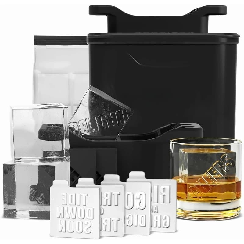 Stampo per cubetti di ghiaccio trasparente premium - 4 grandi cubetti quadrati di ghiaccio cristallini da 2,1 pollici per whisky e cocktail - Facile da usare