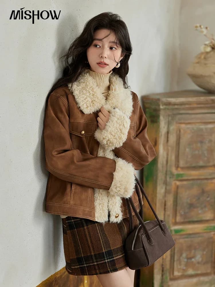 MISHOW Giacca in pelliccia di pelle da donna in lana di agnello 2024 Cappotto invernale da donna Moda in morbido cotone con clip ispessita Giacca impiombata MXD56W0538