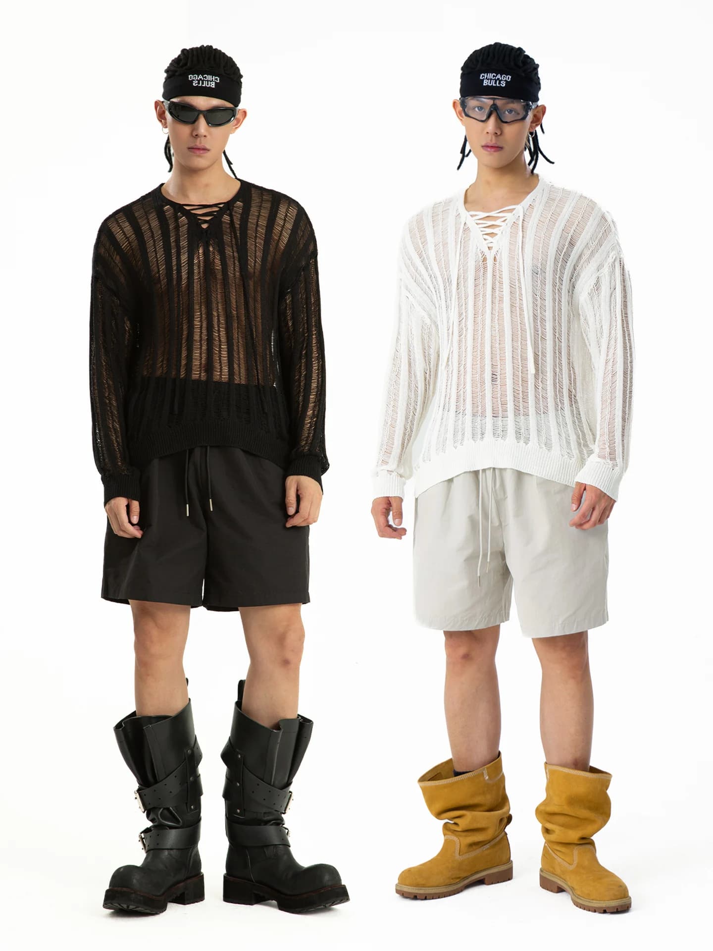 T-shirt da uomo a maniche lunghe in maglia traforata, traspirante, sottile, a righe, stile casual, moda primavera autunno