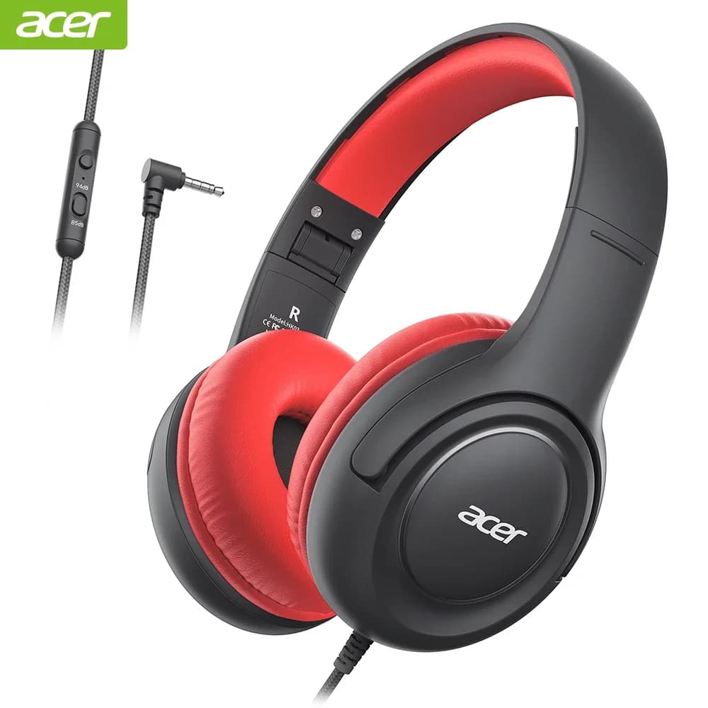 Cuffie per Bambini Acer con Filo per Scuola, Limitatore di Volume 85/94dB, Cuffie Pieghevoli Stereo per Tablet, iPad e PC