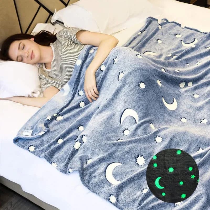Magico luminoso flanella coperte notte fluorescente soffice coperta per bambini stella luna caldo divano copriletto pisolino copertura per il tempo libero