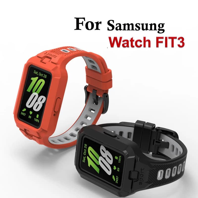 Strap+Case for Samsung Galaxy Fit 3 Smart Watch Silicone Replacement Bumper Shell Cover for Samsung Galaxy Fit 3 Band