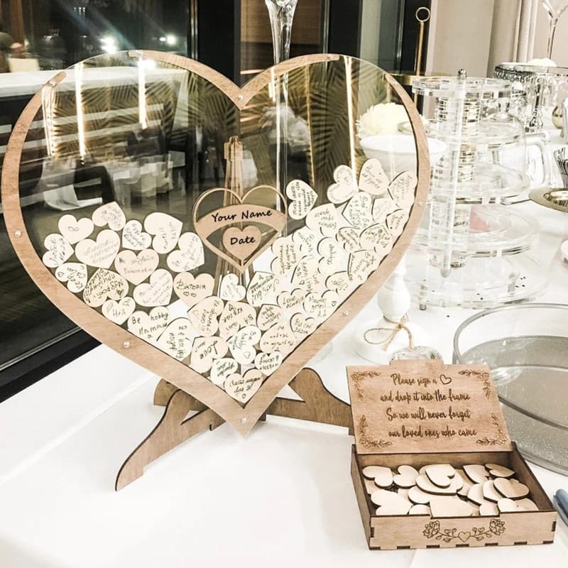 60/80 pz. Cornice Grande a Forma di Albero in Legno per Libro degli Ospiti, Decorazione da Tavolo per Matrimoni e Feste di Compleanno, Ornamenti Fai-da-te