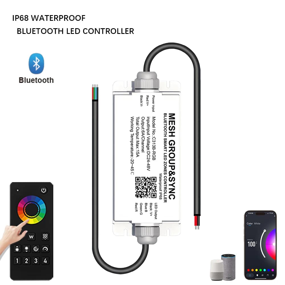 IP68 Impermeabile Bluetooth Sincronizzazione Tuya Smart APP Controllo remoto dell'altoparlante a 4 zone Progetto piscina Controller 1-5Pin DC24/48V