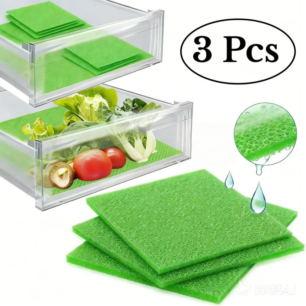 3PCS Fruit and Vegetable Preservation Pad, Refrigerator Drawer Liner, Refrigerator Shelf Pad, Reusable Refrigerator Storage Pad