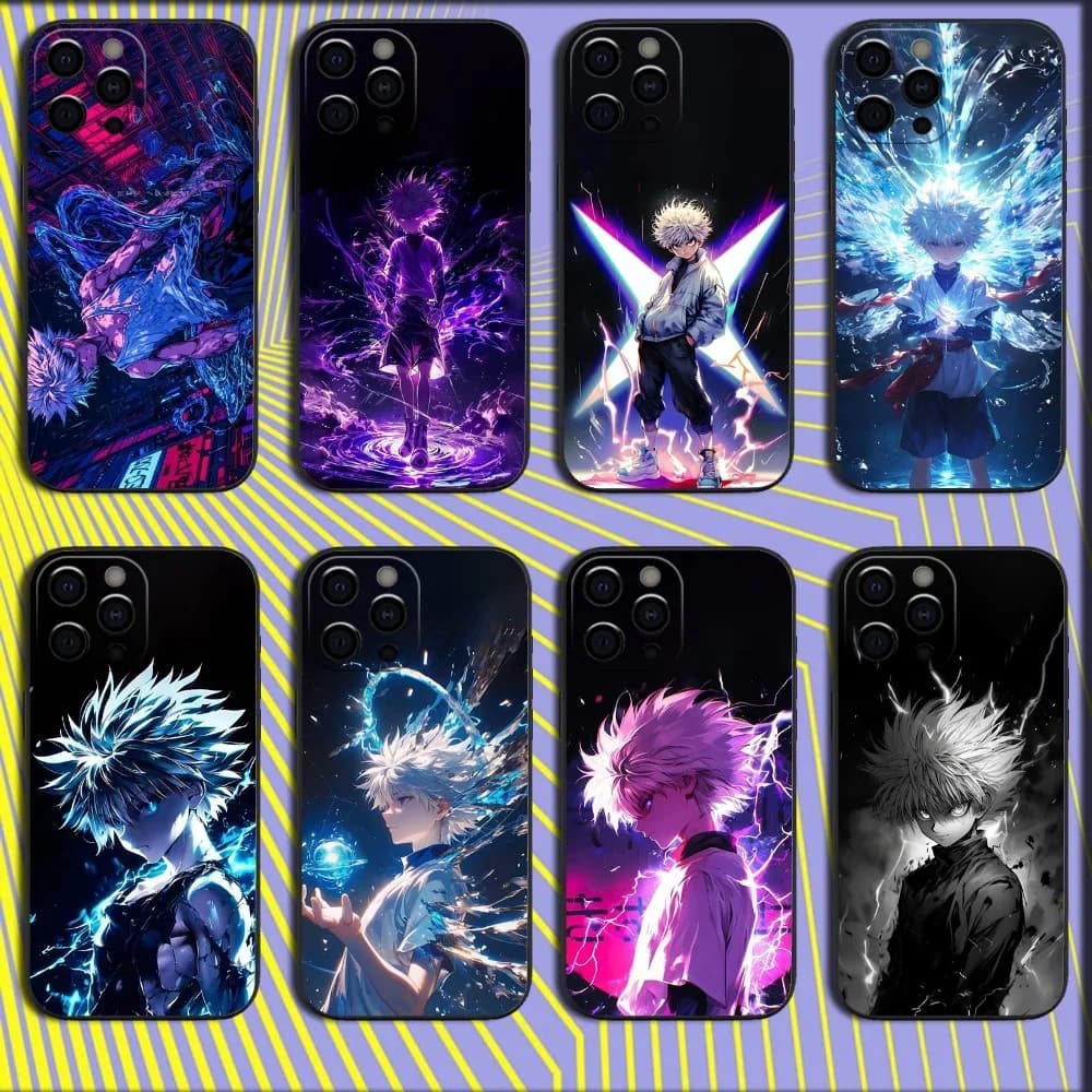 Custodia per telefono Anime H-Hunter K-Killua per iPhone 16,15,14,13,12,11,Pro,X,XS,Max,XR,Plus,Mini Cover morbida nera
