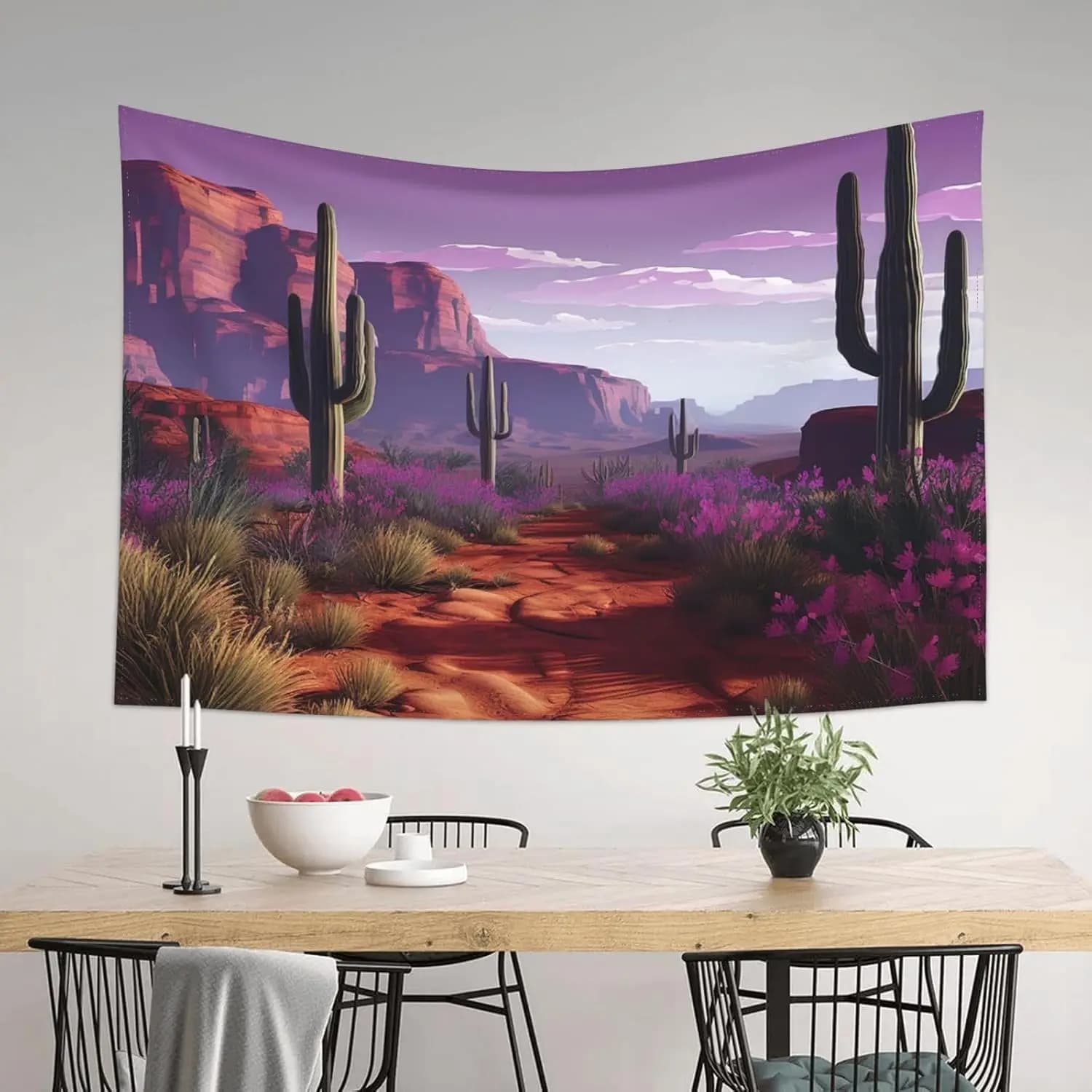 Purple American Landscape Cactus Tapestry for Bedroom Aesthetic Tapestries Wall Hanging Window Design Wall Tapestry for Living