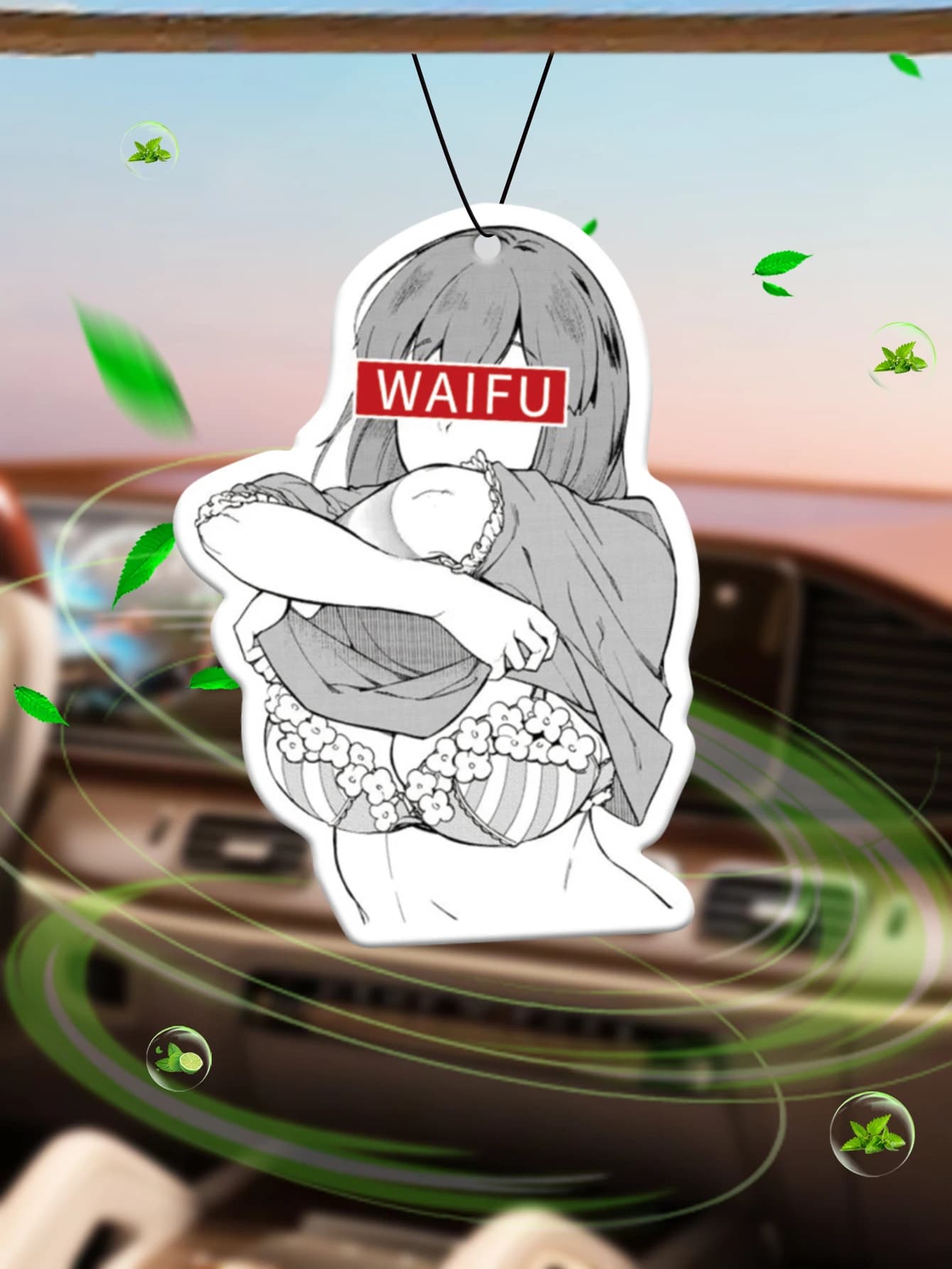 Profumatore per Auto con Design Anime Waifu Hilton (Profumo di Hotel) | Supporto per Specchietto Retrovisore e Clip per Bocchetta dell'Aria a Doppio Uso | Compresse per Aromaterapia in Materiale Naturale | Fragranza a Lunga Durata per 90 Giorni | Senza alcol | Non teme l'esposizione diretta al sole | Progettato specificamente per la rimozione degli odori in auto, armadi e bagni. | Grafica Animata per Cartoni Animati | Unisex | Fragranza di