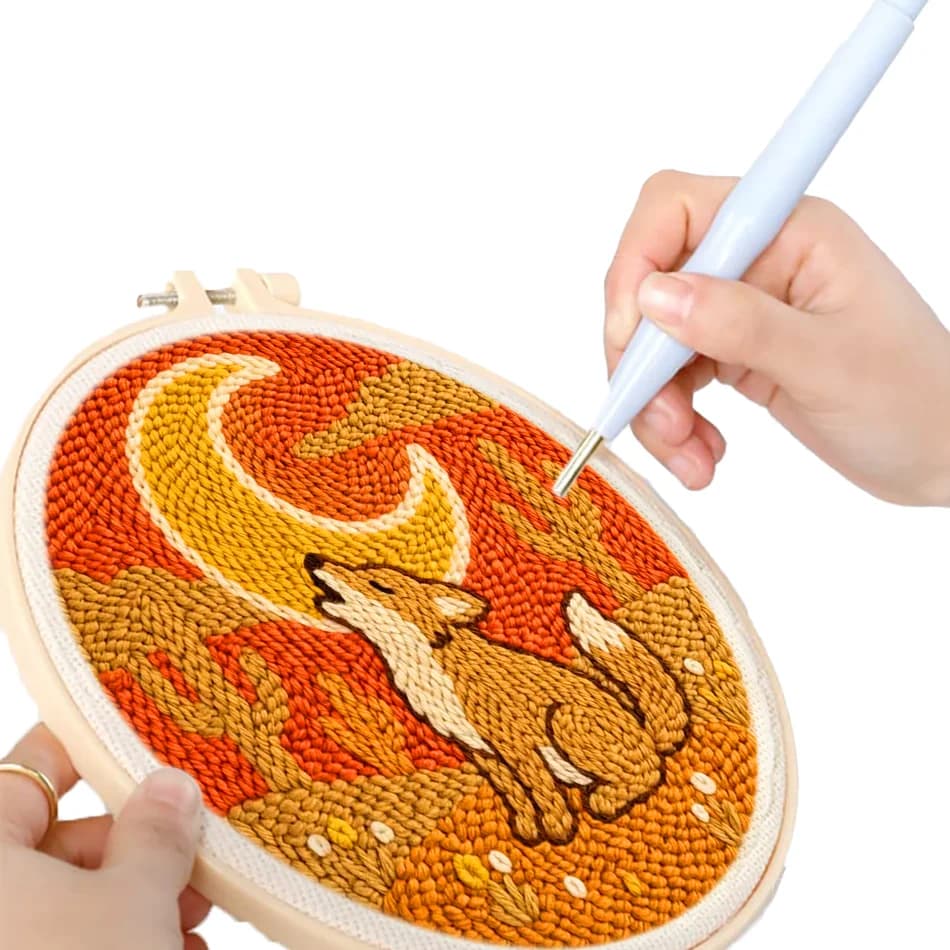 GATYZTORY punch needle embroidery frame Cross stitch kits foxs Stitch crafts for adults Tufting For Adults Gift wall decoration