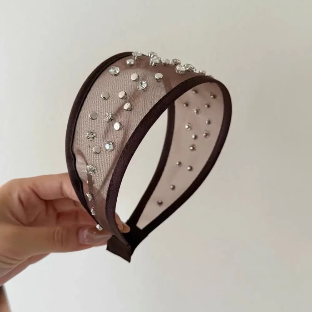 Mesh Mesh Headband Sparkling Rhinestones Wide Fashion Hair Accessory Lightweight Open Back Rhinestone Hair Hoop Daily Wear