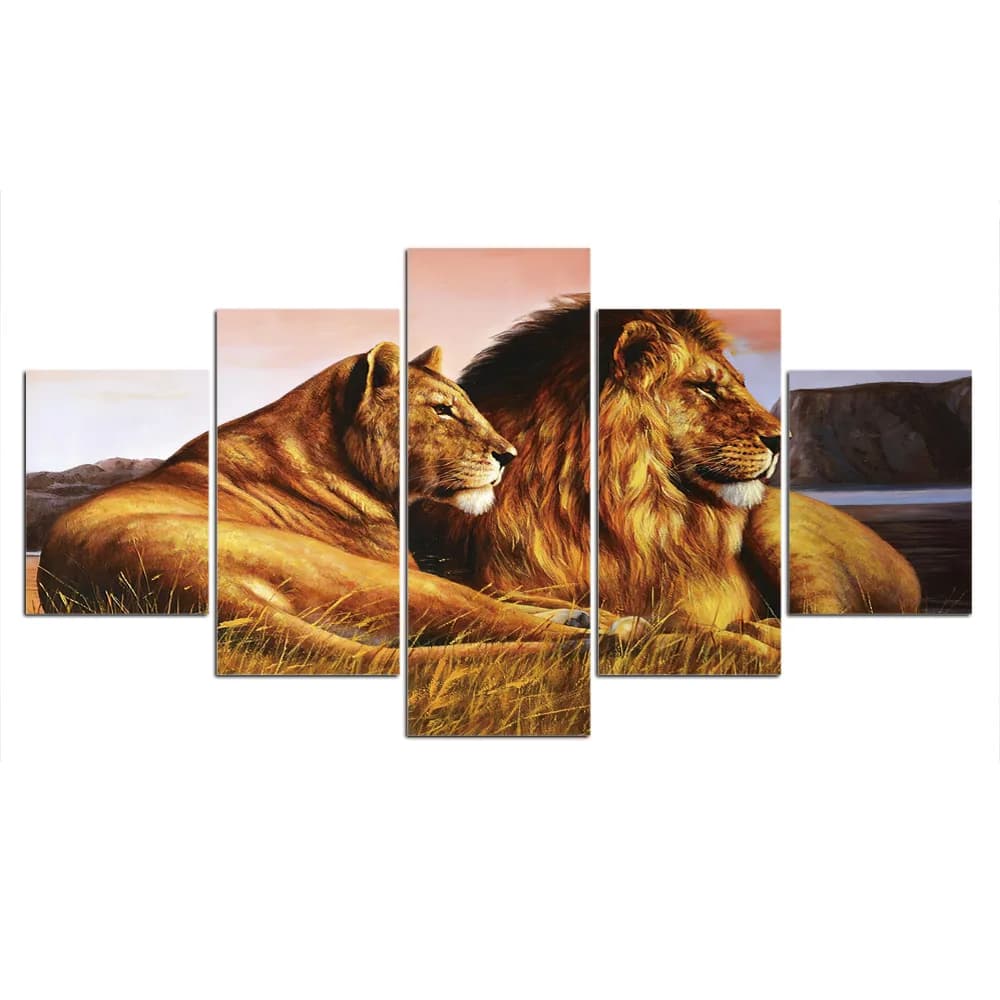 Frameless 5 Pieces Wild Lions Black and White Wall Art Canvas Posters Pictures Paintings Home Decor For Living Room