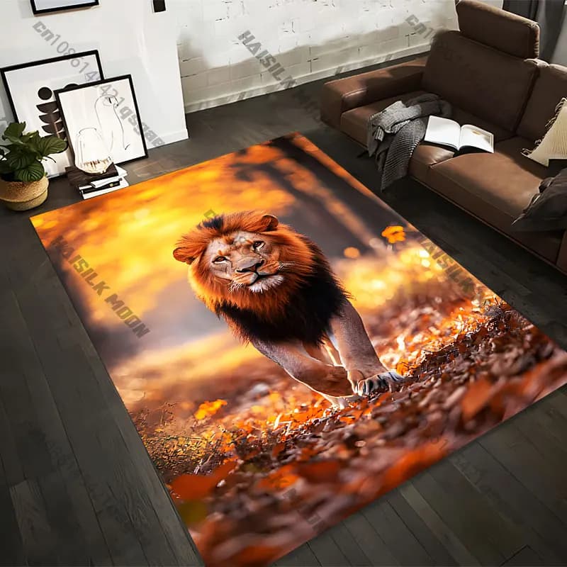 Tappeti stampati con leone maestoso in una foresta autunnale, 21 misure, per tappetini da yoga per adulti, decorazioni per il soggiorno, zerbino personalizzato