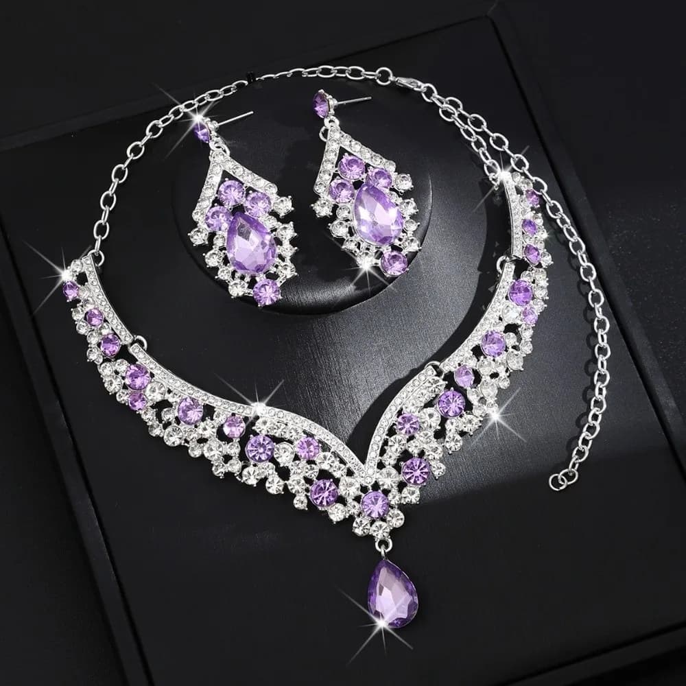 Set di 2 Pezzi: Collana e Orecchini da Sposa in Cristallo, Set di Gioielli Elegante con Strass Scintillanti, Collana Girocollo e Orecchini