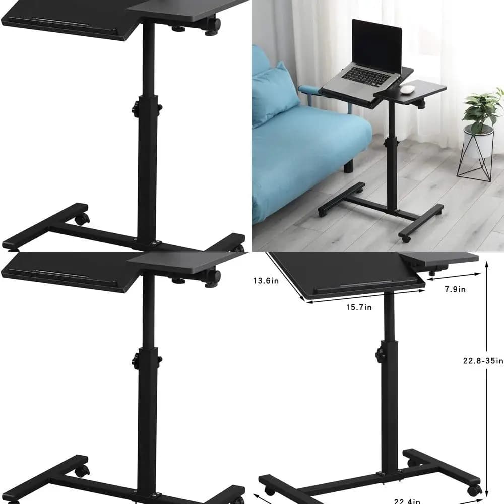 Comodino sopra il letto Supporto mobile per laptop con rotelle Tavolo sopra il letto inclinabile con ruote Tavolo vassoio regolabile in altezza per letto per laptop S