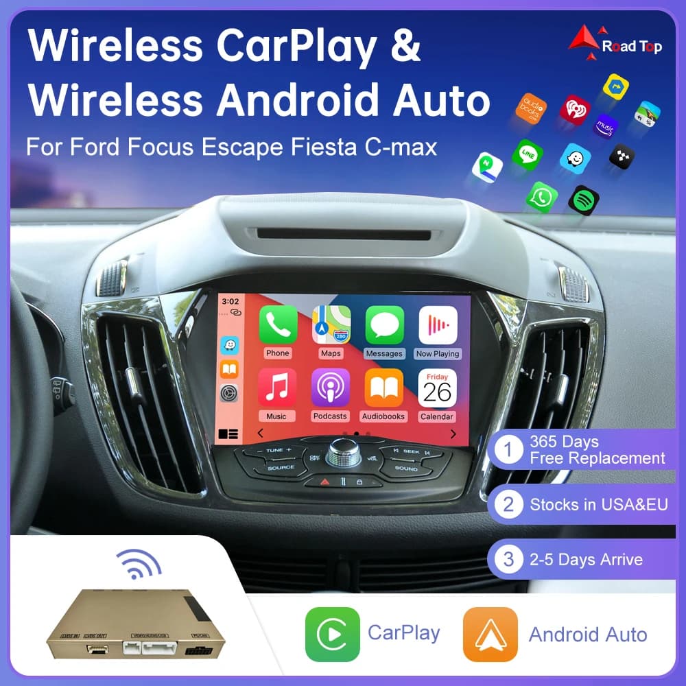 Wireless CarPlay per Ford Focus Escape Fiesta C-max Android Auto Interface Mirror Link AirPlay GPS telecamera posteriore visualizza lettore per Auto