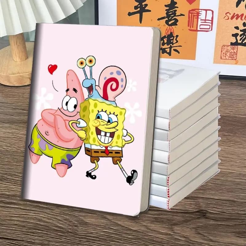 Cute SpongeBo & Patrick Star A5 Thick Notebook Leather Cover Anime Custom Journal Notepad for Students Kids Friends Gift New