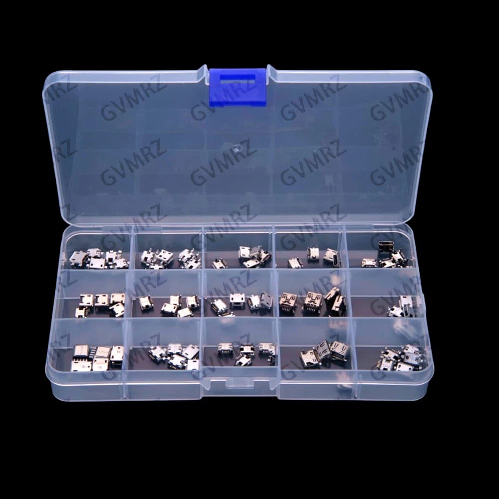 15Values 75PCS Micro USB female connector, boxed MINI Android phone charging port, microphone mini. USB