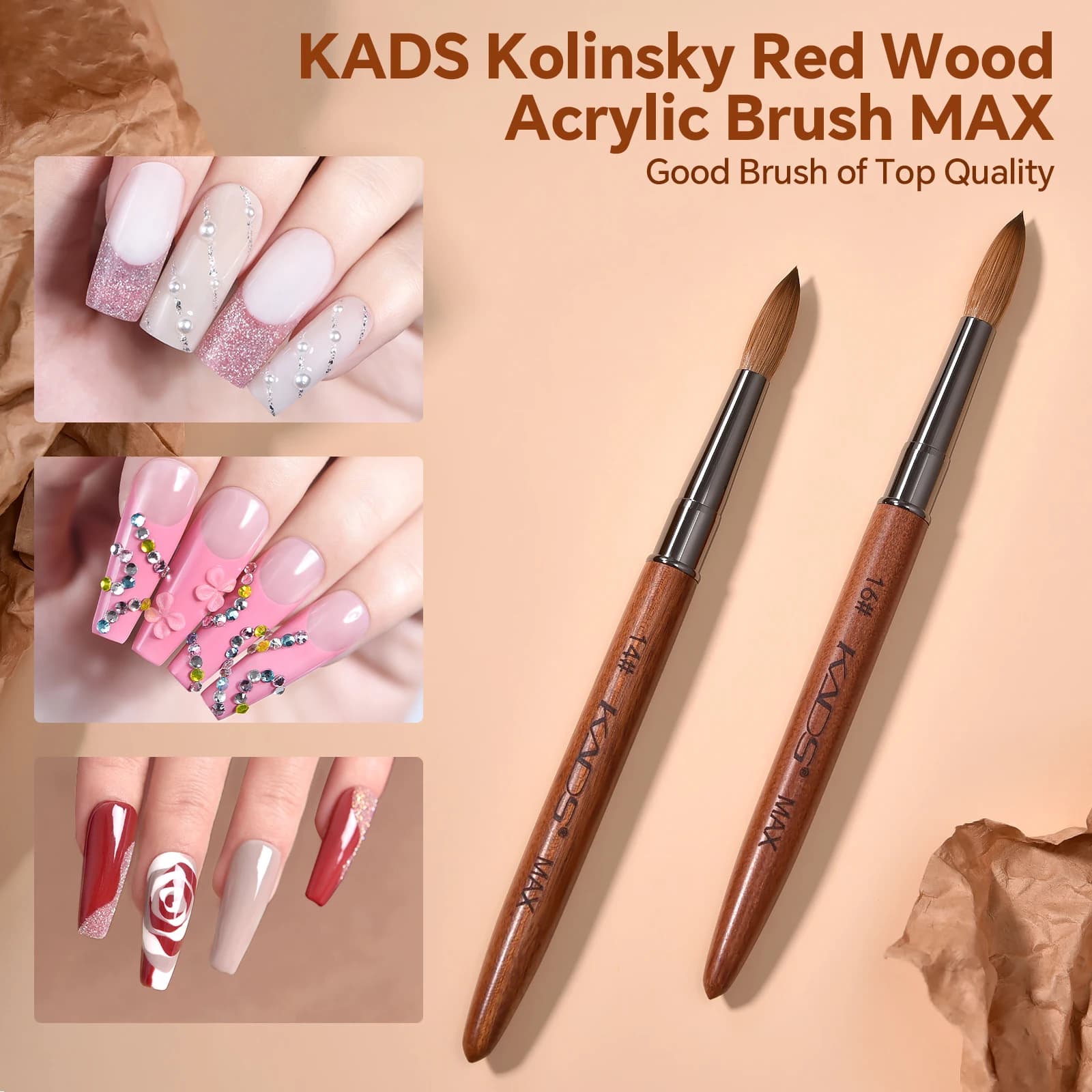 Acrylic Red Wood Nail Brush 100% Kolinsky Sable Professional Nail Art Brush Gel Painting KADS Manicure Tools 4#16#