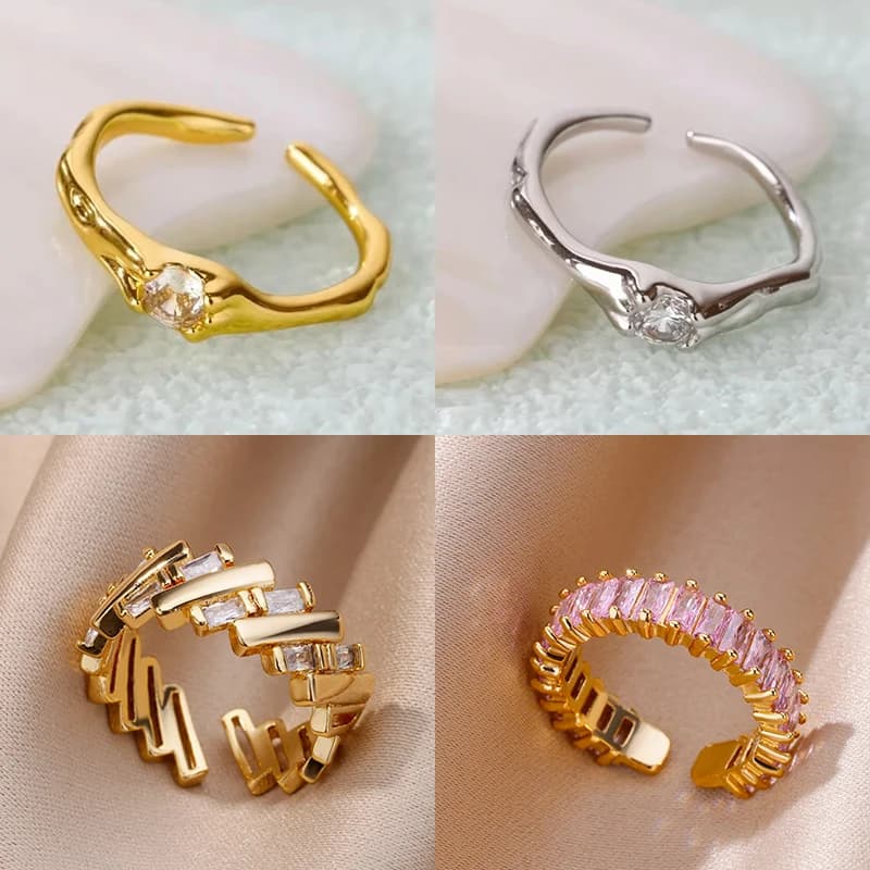 Anelli con zirconi bianchi per donne Ragazze Anello irregolare geometrico in metallo color oro Anelli gioielli con dita vintage y2k