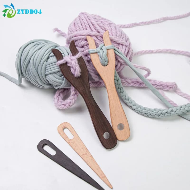 ● Kit di 2 Forchette per Lavoro a Maglia e Ago ad Occhio, Strumento in Legno per Intrecciare, Forchetta Leggera per Intrecciare, Strumento per Intrecciare a Maglia