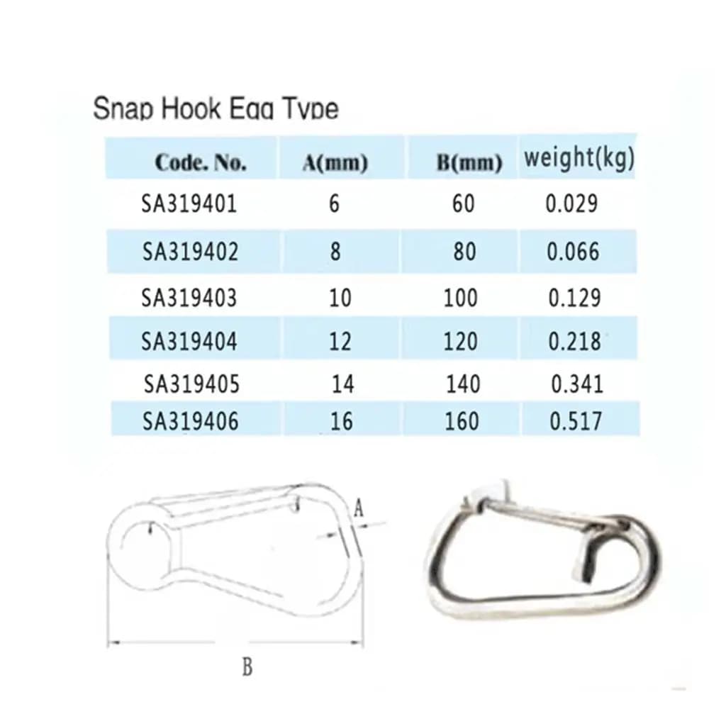 Spring Snap Hook Stainless Steel Boat Clip Carabiner Rigging Clasp for Sailing Anchor Hiking Camping