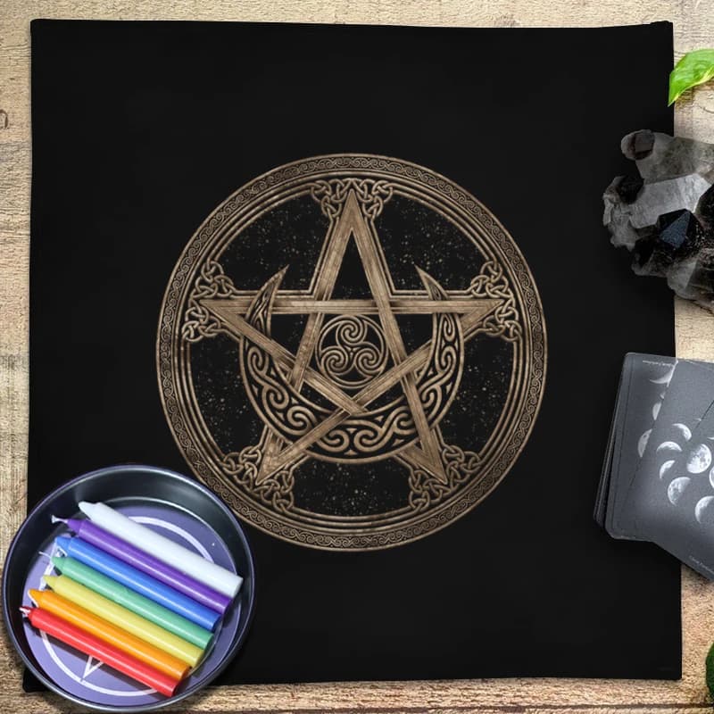 Simboli di energia spirituale Tovaglia per altare Stregoneria pagana Astrologia Tovaglia per tarocchi con tappetino per oracolo nero rosso