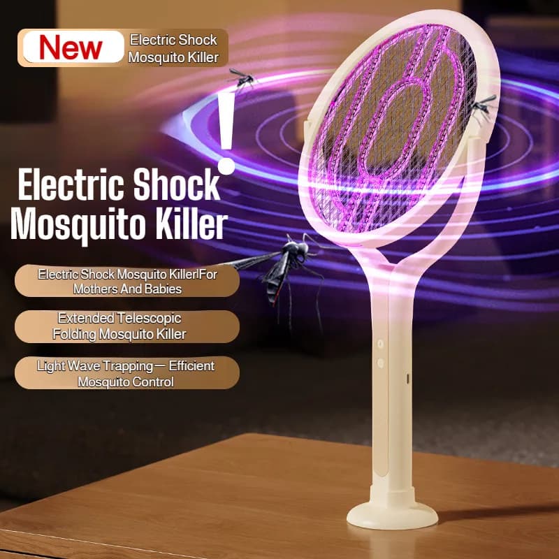 Racchetta Elettrica Telescopica 2in1 Anti-Zanzare UV con Funzione di Attrazione, Ricaricabile USB, Regolabile per Uso Domestico Estivo Interno/Esterno