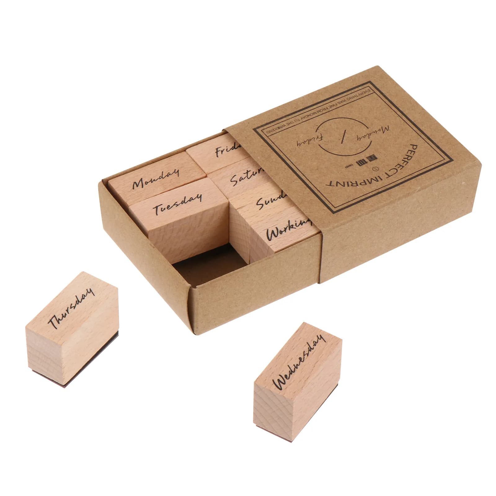 1Set Wood Week Stamp Set Eco Friendly DIY Wooden Stamps for Scrapbook Planner Diary Card Decoration DIY Stamps