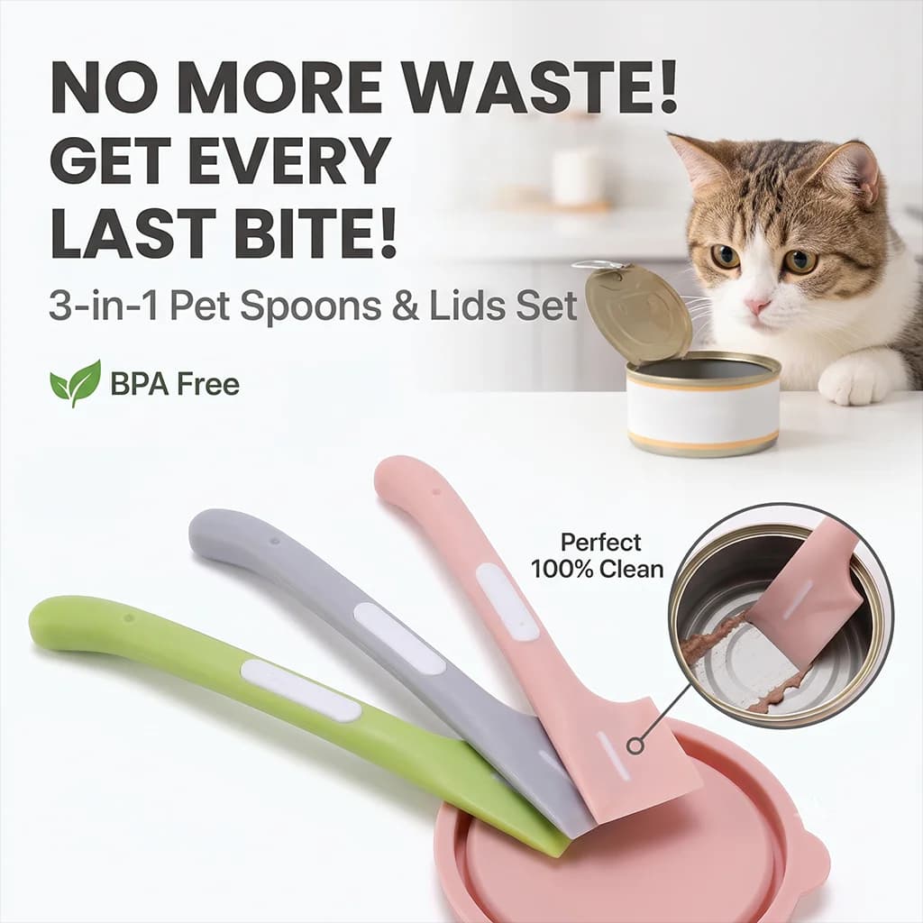 Silicone Pet Canned Food Spoon Cat Dog Feeding Scoop Multipurpose Can Opener Scraper Ergonomic Long Handle Pet Feeding Supplies