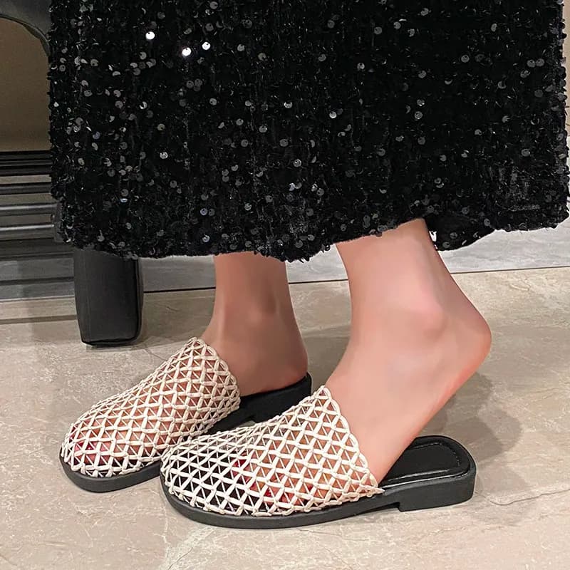 Sandali da donna Cool Slippers Fishing Net, Nuova Collezione Estate 2026, modello semi-aperto con punta chiusa e design traforato