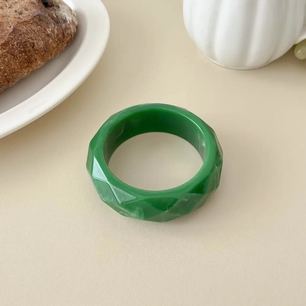 Bohemian Colorful Resin Bangle Geometric Transparent Pearly Bracelet Dopamine Jewelry Accessories Wide Chunky Hand Ring Women