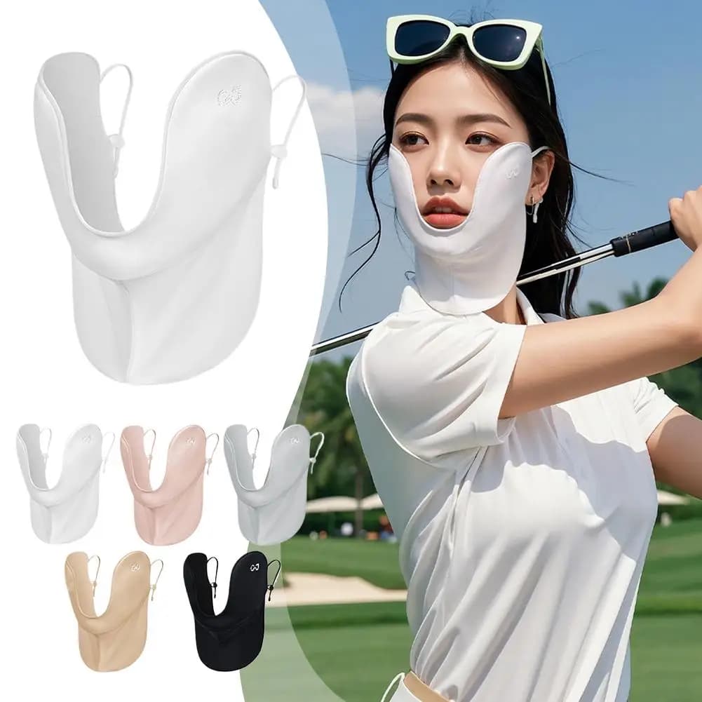 Ice Silk Sunscreen Face Neck Mask UV Protection Cooling Breathable Hidden Mouth Design Adjustable Earloop for Golf Sports Women