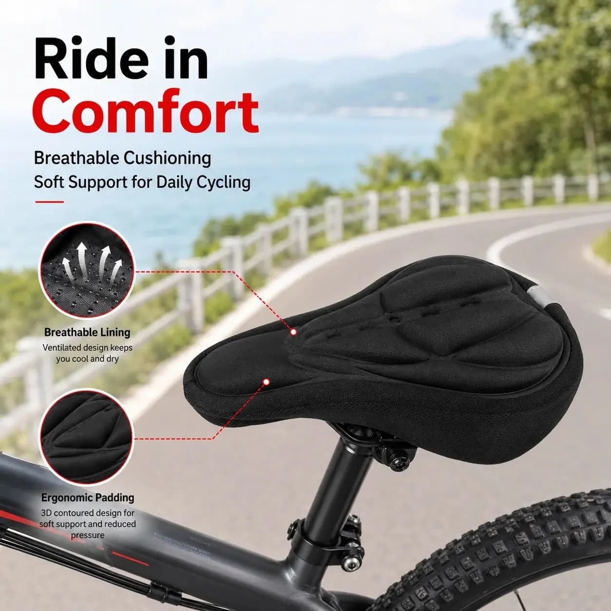 3D Soft Foam Padded Bicycle Saddle Cover Breathable Wide Comfort Thick Seat Cushion Shock Absorbing MTB bike Cycling Accessory